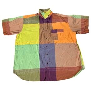 VTG Y2K Robert Graham Color Block Patchwork Short Sleeve Button‎ Shirt Mens XL